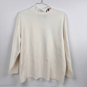 Liz &‎ Me Cream Snowman Mock Neck Long Sleeve Cotton Top Women 2X